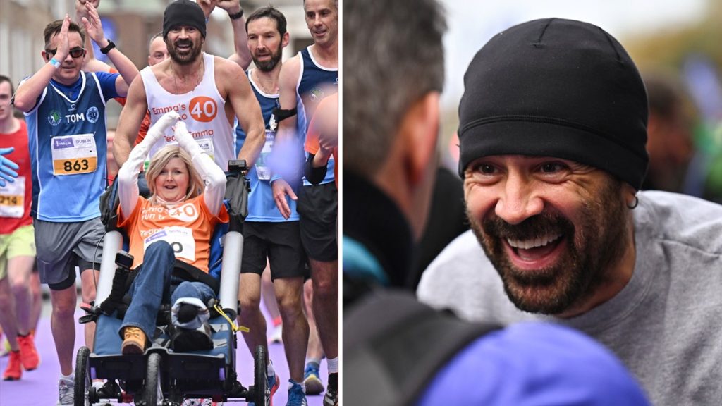 Internet InfoMedia colin farrell completes dublin marathon while pushing friend in a wheelchair raises over 700000 for charity