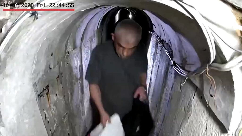 Internet InfoMedia idf releases video showing hamas leader yahya sinwar fleeing into tunnel with family before oct 7 attack